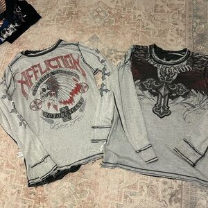 Affliction Grey and Red Graphic Long Sleeve Shirt